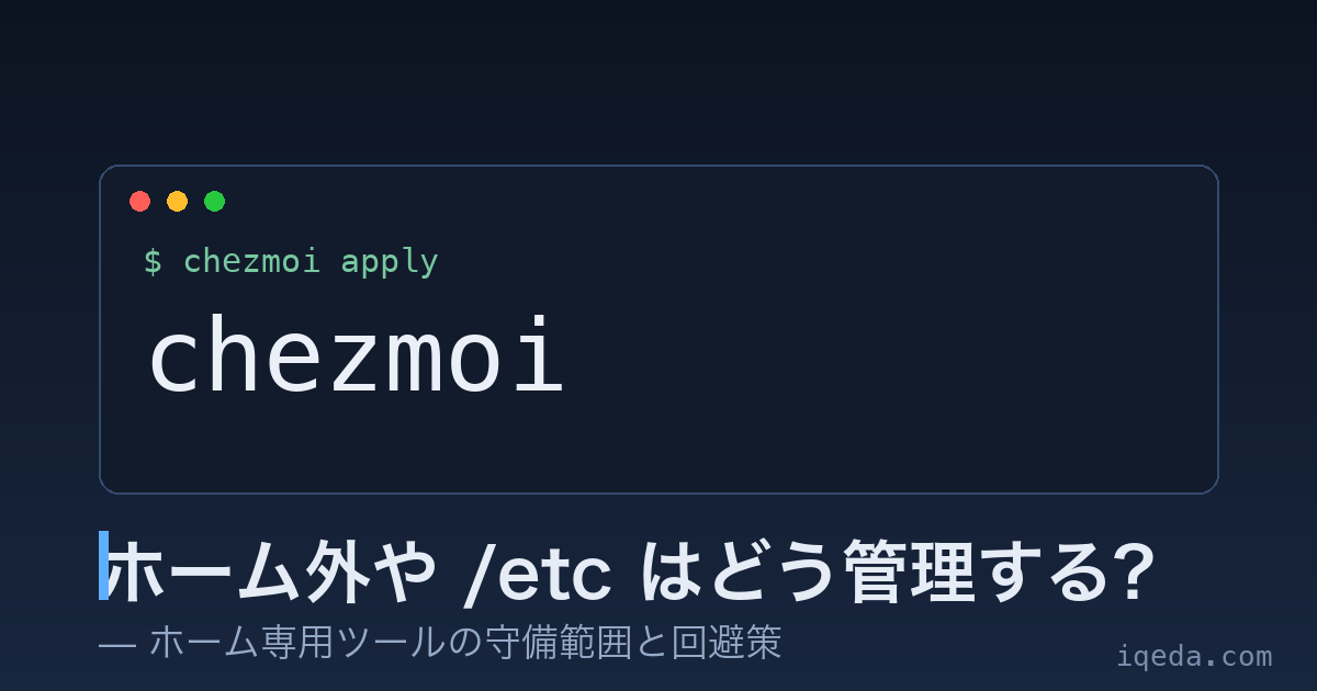 chezmoi でホーム外や /etc のファイルを扱う回避策を解説する記事のアイキャッチ